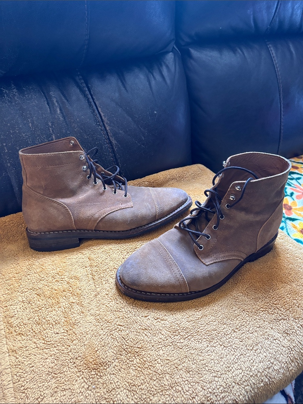 Thursday Boot Company Men's Suede Lace-Up Cap-Toe Boots in Taupe